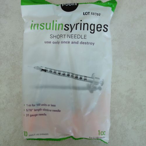 Publix Syringe 1cc 5/16 31G Short Needle- NEW Pack of 10 Syringes