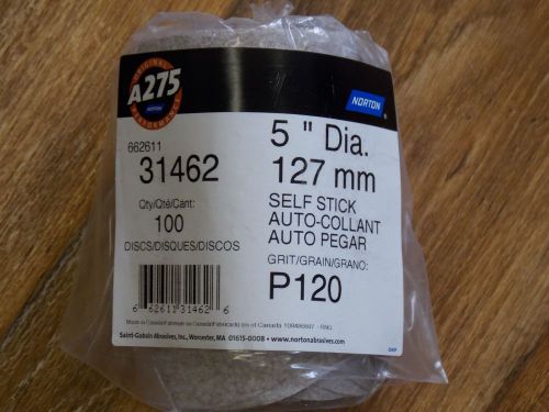 1 Roll Norton 662611 31462, 5&#034; Dia, Self Stick, P120 Grit, 100 discs / Roll NEW