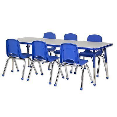 ECRK-ELR14109P6X14GNVC-7 Piece 72\&#034; x 24\&#034; Rectangular Classroom Table and 14\&#034;