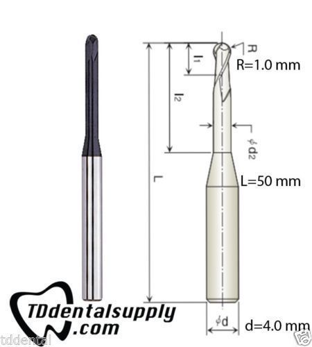 ROLAND COMPATIBLE MILLING CARBIDE BUR DIAMETER 2mm (R1.0*16*50*4)