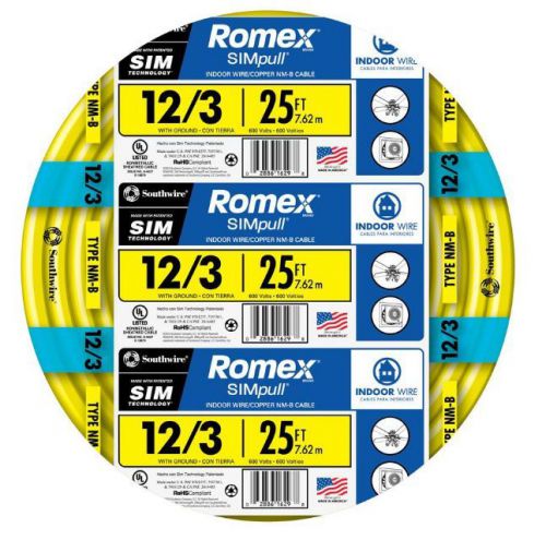 Romex SIMpull 25-ft 12-3 NM-B Gauge Indoor Electrical Non-Metallic Wire Cable