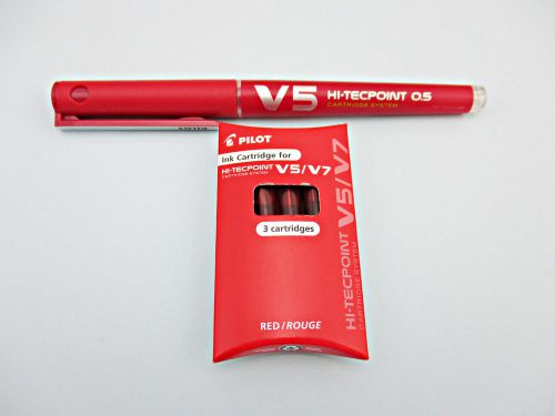 PILOT RED V5 HI-TECPOINT Cartridge System 0.5mm &amp; 3 red cartridges