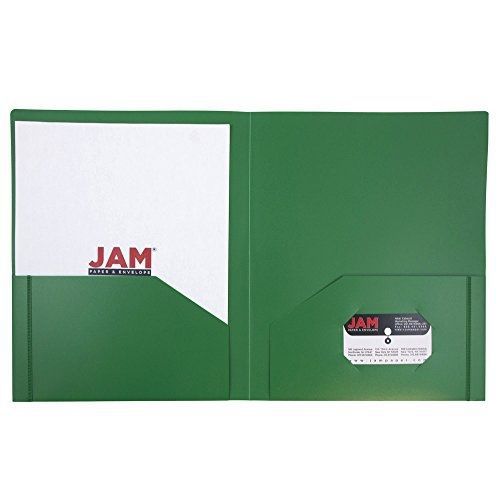 JAM Paper? Heavy Duty Plastic 2-Pocket Folders - Green - 6 folders per pack