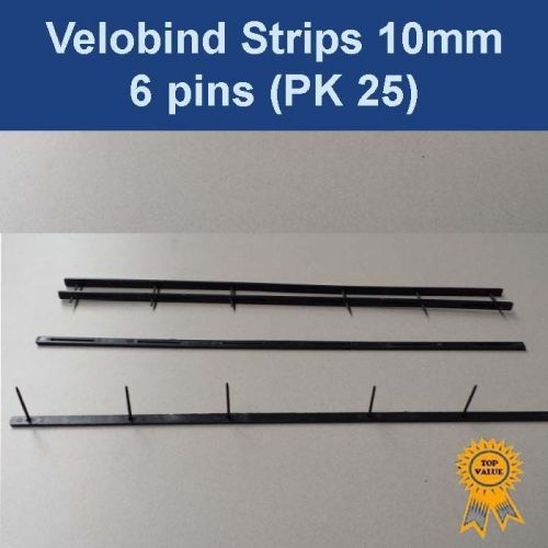 Velobind strips - 6 pin 10mm black (box of 25) - suit JL-WB6 velobinder