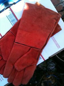 14 Inch Welding Gloves Heat Resistant Lined Leather for Tig Welders BBQ save $$