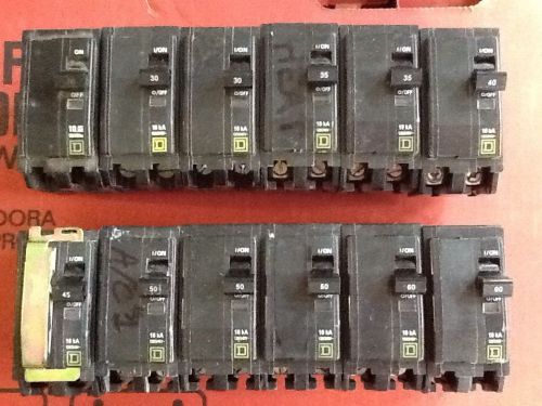 12 ct pcs square d type qo 240 volt 2 pole cicuit breakers lot 30 amp thru 60 for sale