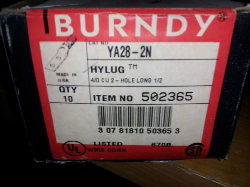 BURNDY YA28-2N NEW IN BOX 4/0 CU 2 HOLE 1/2&#034; CRIMP LUG #B74