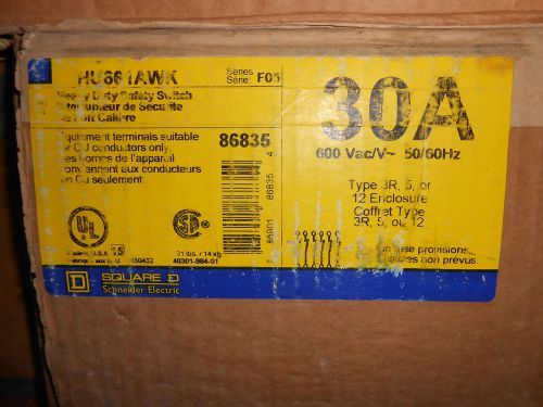 SQUARE D HU661AWK 30 AMP 600 VOLT NON-FUSIBLE DISCONNECT