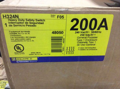 H324n square d heavy duty safety switch 240 volt 3 pole fusible nema 1 for sale