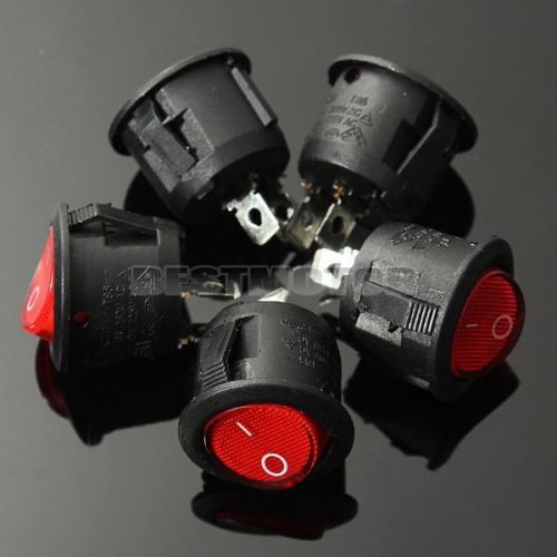 5pcs 250V 125V Car Illuminated Rocker Light ON-OFF SPST Switch Round Button Red