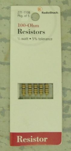 New Package Of 5 Radio Shack 100-Ohm Resistors 1/2 Watt 5% Tolerance {C1} AG