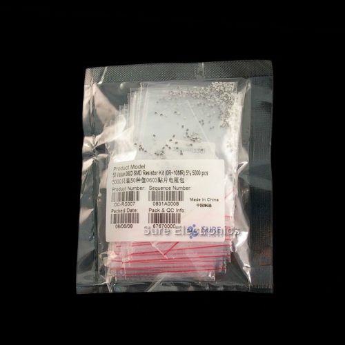 50 Value 0603 SMD Resistor Kit (0R~10MR) 5% 5000 pcs