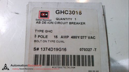 CUTLER-HAMMER GHC3015 SERIES C 3 POLE 15AMP, NEW