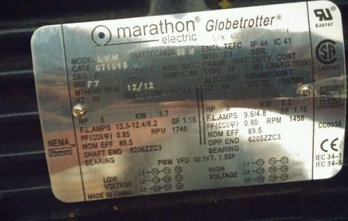 MARATHON MOTORS 184TTFC6026 Motor,3-Ph,5 HP,1758 RPM,208-230/460V G5809824