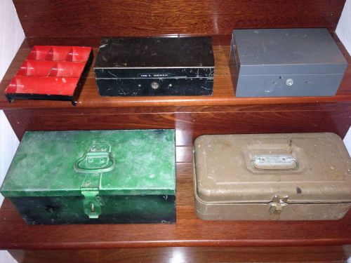 Lot of 4 Bond/lock boxes, tractor tool box? and money tray