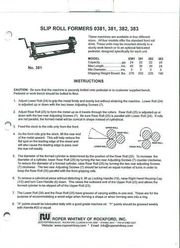 Pexto/Roper Whitney 0381, 381, 382, &amp; 383 Owners Manual