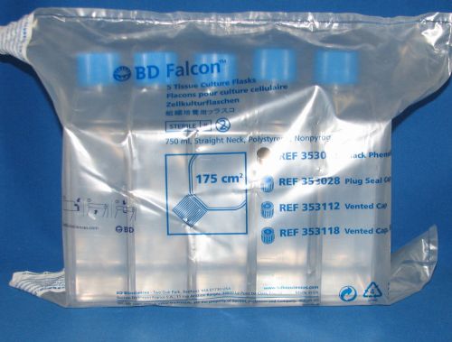 5 New BD Falcon 175cm? Cell Culture Flasks 750ml Vented Cap # 353112