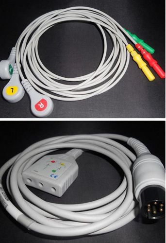 new 6pins compatible ECG trunk cable and lead wire,3leads,IEC,YLH4351EO+YLH433EO