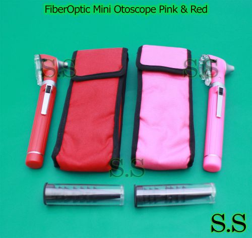 Pro Physician 2.5V Halogen Light FiberOptic Otoscope Diagnost Set Pink &amp; Red