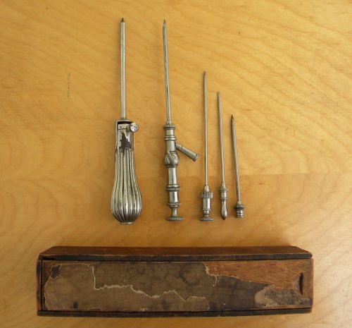 ANTIQUE VETERINARY MEDICAL DOCTORS EQUIPMENT TOOLS W/DOVETAIL BOX