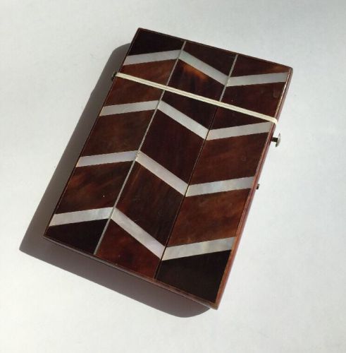 Elegant Vintage Calling Card Holder MOP Zig Zag  Inlaid