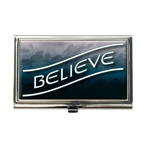 Believe Blue Grey Clouds Business Credit Card Holder Case