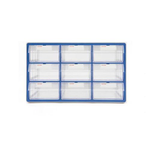 System Multi-Box 9 Drawers Dividers Name Tag Multipurpose Blue