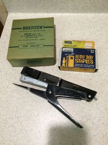 VINTAGE BOSTITCH MODEL P6 HAND STAPLER PLIER HEAVY DUTY W/ 5019-3/8&#034; Staples