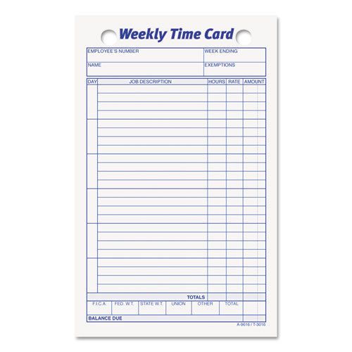 Employee time card, weekly, 4-1/4 x 6-3/4, 100/pack for sale