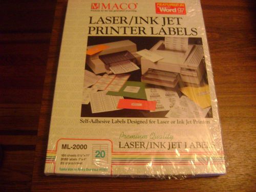 Maco laser/ink jet printer labels 100 sheets - 2000 self-adhesive labels 1&#034; x 4&#034; for sale