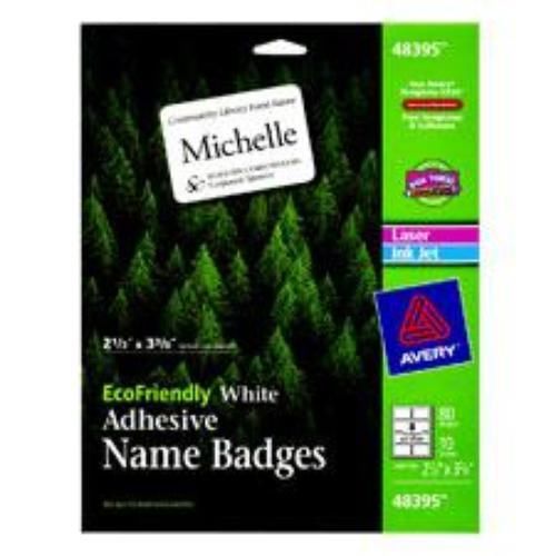 Laser/Ink Jet Eco-Friendly Labels Name Badge 2-1/3 x 3-3/8 8-up 10 Shts 80 Ct