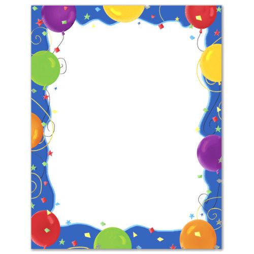 Party Invitation Print-at-Home Stationery 25 Sheets Blue Border w/ Balloons_2704