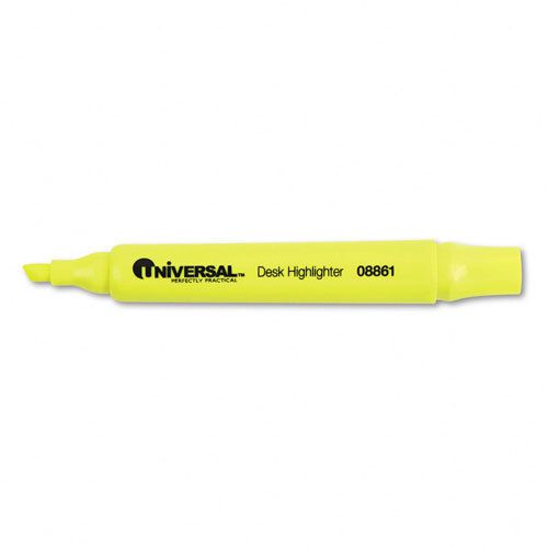 Universal Desk Highlighter, Chisel Tip, Fluorescent Yellow, 12/Pk, DZ - UNV08861