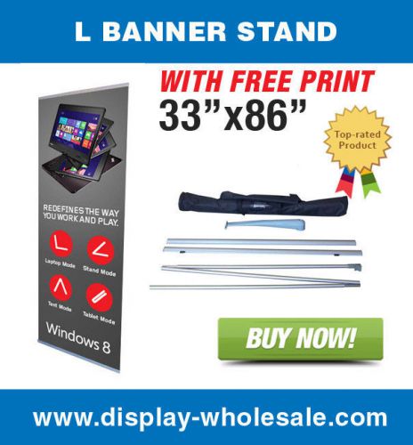 33&#034; l-style banner stand + free full color custom vinyl print for sale