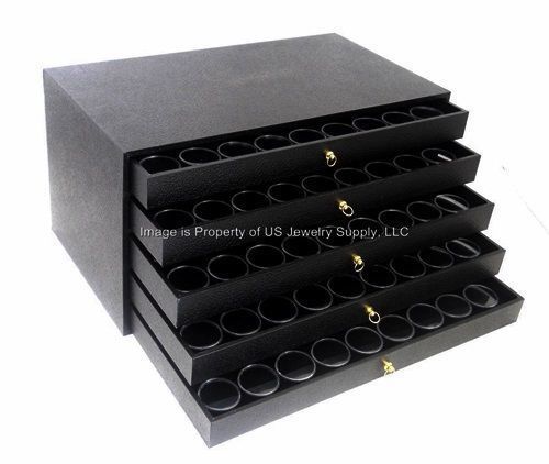 5 Drawer Black 120 Gem Coin Jar Display Cabinet Case