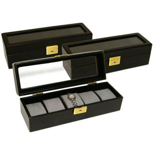 3 - 5 Watch Display Cases Travel Glass Top Black
