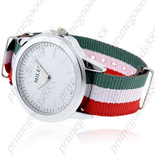 Stylish round case quartz unisex wrist watch canvas chain band in white for sale