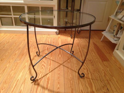 Display fixtures-raw steel metal scroll glass top tables for sale