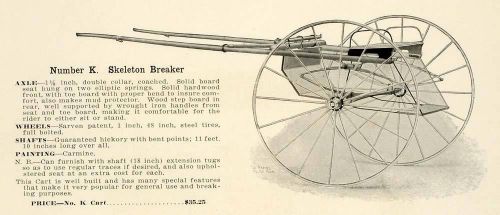 1912 ad antique no. k skeleton breaker horse cart farm equipment farming lac2 for sale