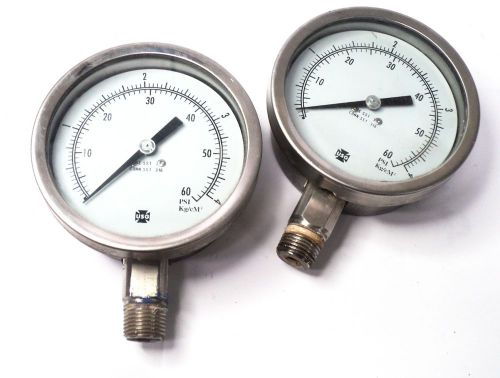 LOT OF 2!! USD PRESSURE GAUGE 4-3/8&#034;  0-60PSI  1/2&#034;NPT SST316 -surplus