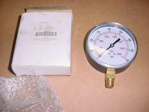 NEW  0-400 PSI PRESSURE GAUGE 3 1/2&#034; AIR OR HYDRAULIC GAGE 1/4&#034; NPT THREADS