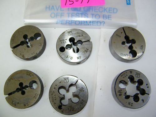 LOT OF 6-PCS  ADJ  2&#034; DIES - 1/4-20 NC, 7/8 -9 NC- 1/2-20NF-3/8-32-3/8-24, 3/816