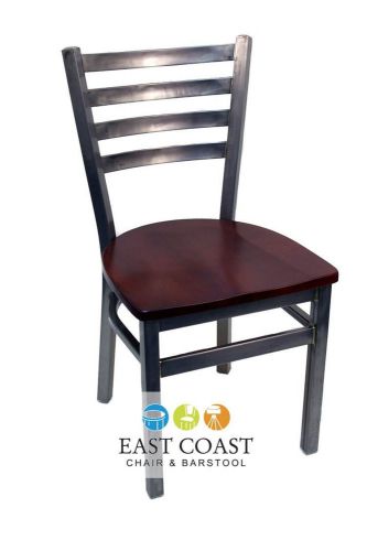 New Gladiator Clear Coat Ladder Back Metal Restaurant Chair, Mahogany Wood Seat