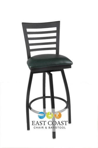 New Gladiator Full Ladder Back Metal Swivel Bar Stool with Green Vinyl Seat