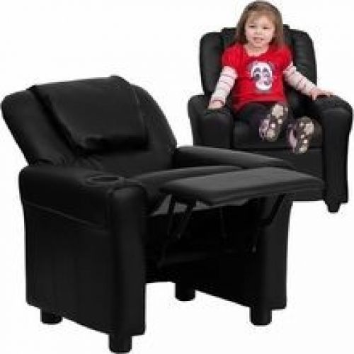 Flash furniture dg-ult-kid-bk-gg contemporary black vinyl kids recliner with cup for sale