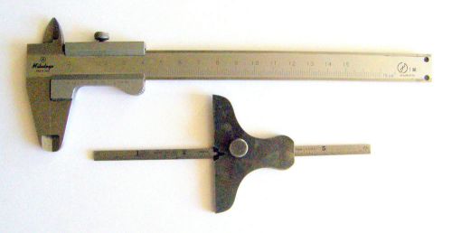 VINTAGE MITUTOYO CALIPER 15cm &amp; UNION TOOL DEPTH GAUGE 6 INCH ESTATE SALE ITEMS