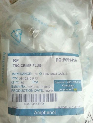 (x50pcBag) Amphenol, Connex, Ohm, RF, TNC, Crimp Plug, 316U, Cable, 031-2315-RFX