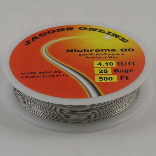 Nichrome 80 resistance wire (Nichrome V, Chromel A), 28 gauge, 500 feet