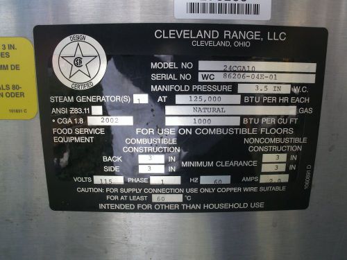 CLEVELAND 24CGA10 ULTRA10  CONVECTION STEAMER   &#034; NICE ! ! ! &#034;