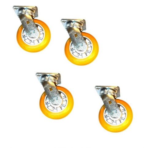 Set of 4 Heavy Duty Kingpinless Swivel Casters, 6&#034; Poly on Aluminum Wheels